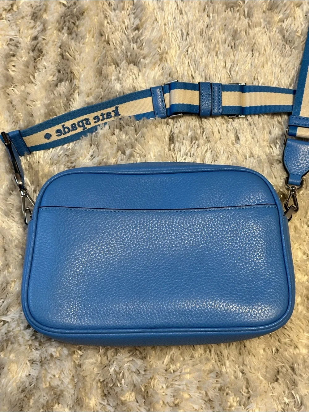 kate spade Emma Crossbody Blue Pebbled Leather with Striped Strap
